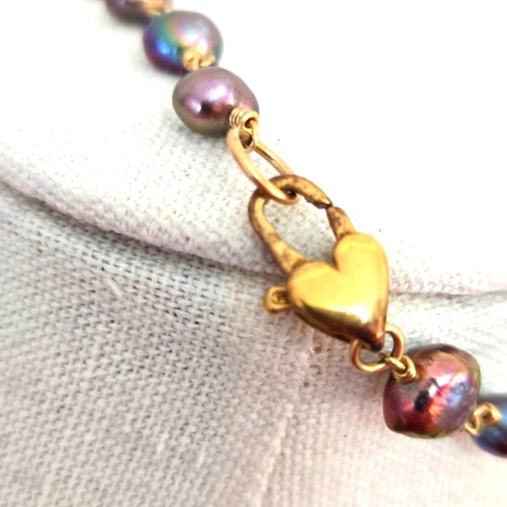 Tahitian Peacock Pearl Vermeil Sterling Silver Necklace - Picture 6 of 7